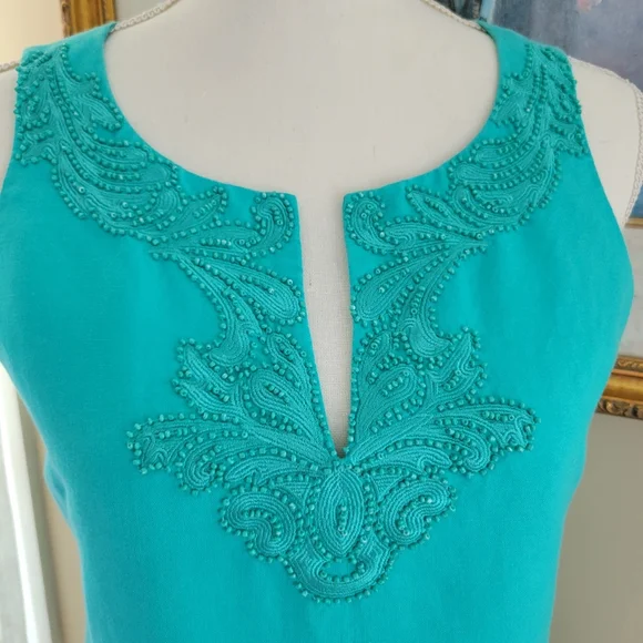 Jessica Howard Sleeveless Embellished Teal Green Sheath Dress - Picture 6 of 7